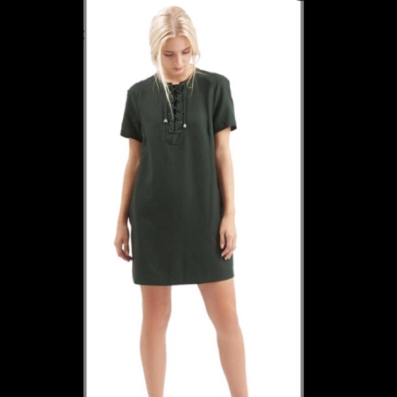 Topshop Dresses & Skirts - Topshop Dark Green Lace Up Tunic Casual Dress